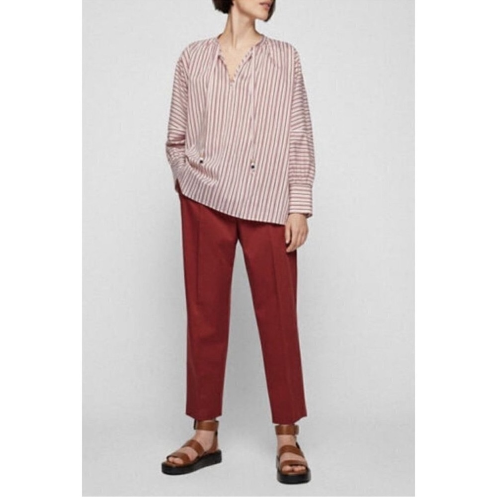 NWOT Hugo Boss Bateco Striped Long Sleeve Tie Front Oversized Tunic Shirt Sz 10